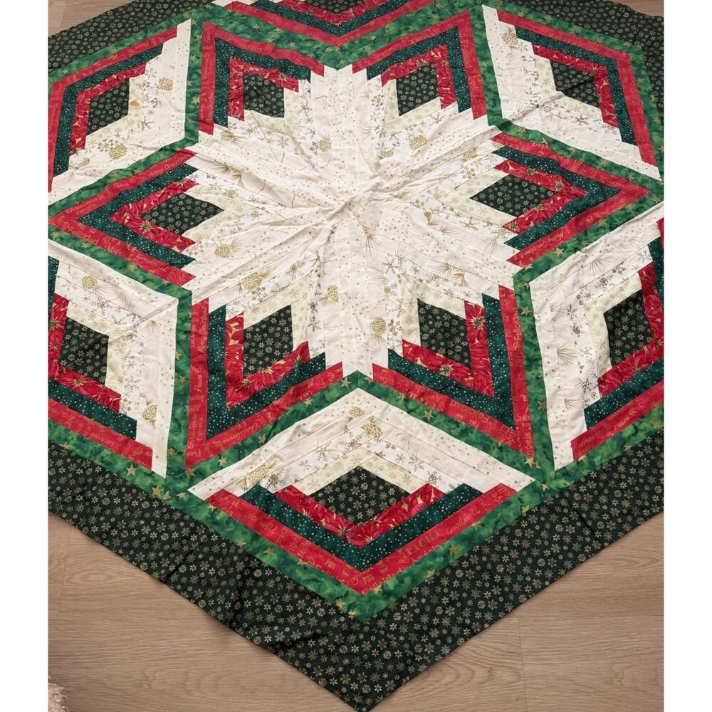 Vintage Handmade Patchwork Christmas Tree Skirt 69”x 77”